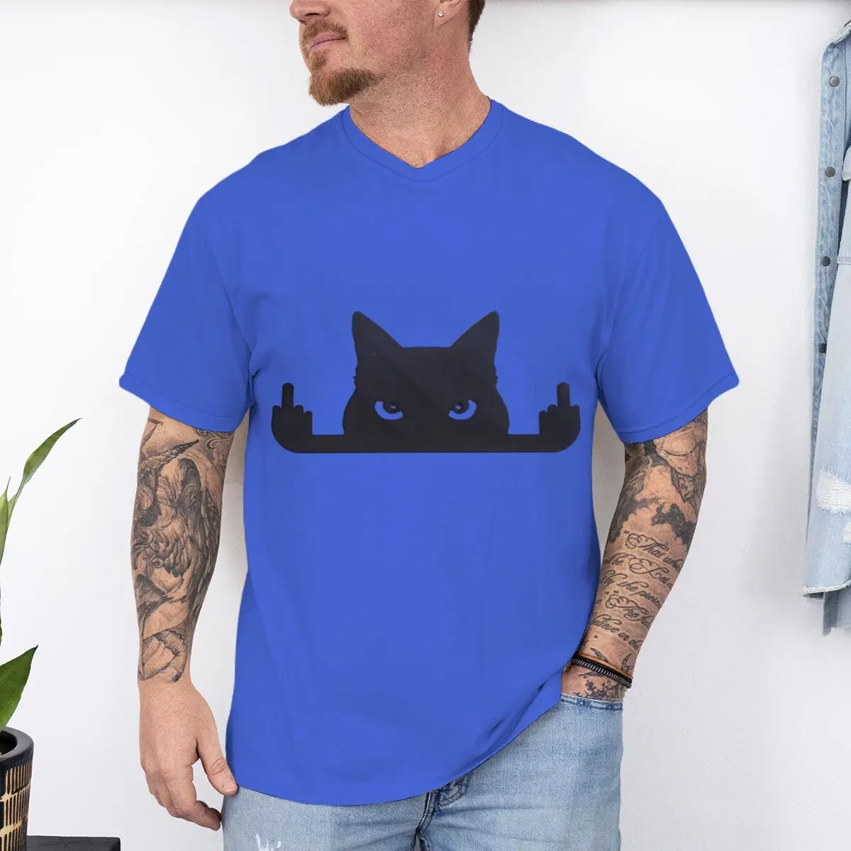 Fun Cat Middle Finger Print T Shirt Men Women Casual Streetwear Short Sleeve T-shirt Unisex Summer Tops Animal Lovers Tee