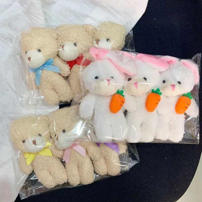 3pc/set 13cm Teddy Bear Plush Doll Animal Bear Stuffed Toy Keychain Cute Cartoon Rabbit Plush Key Ring Bag Pendant Children Gift