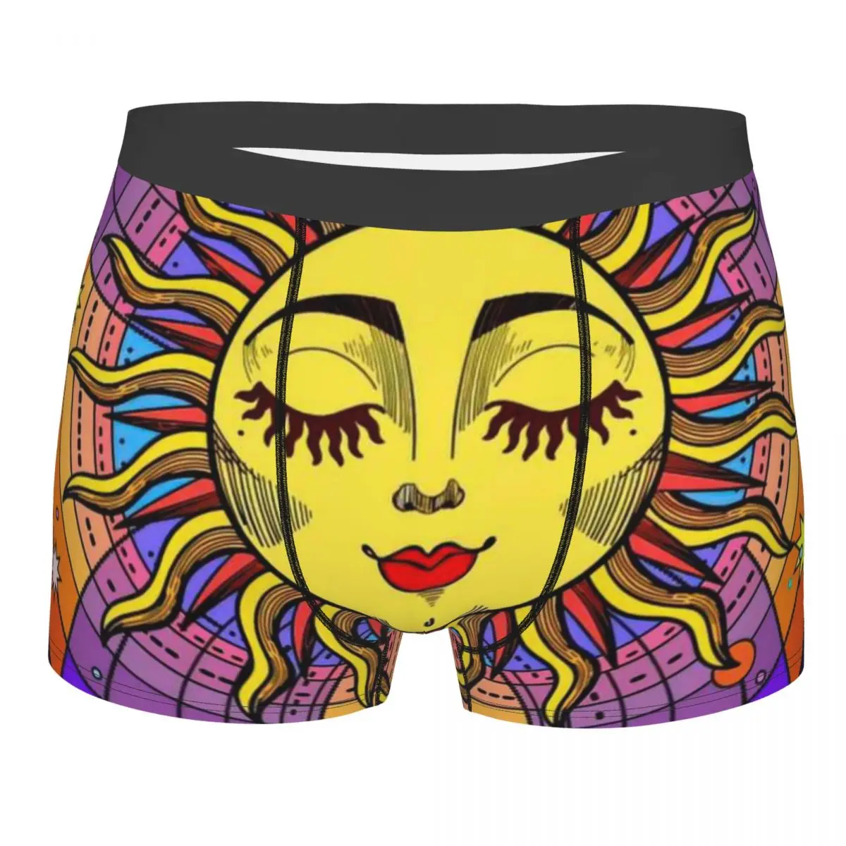 Sol Masculino com Rosto e Lua Crescente, Calção Boxer, Cueca, Macia, Giro, Anime, Adivinhação, Desenhos Animados, Cuecas, Calcinhas