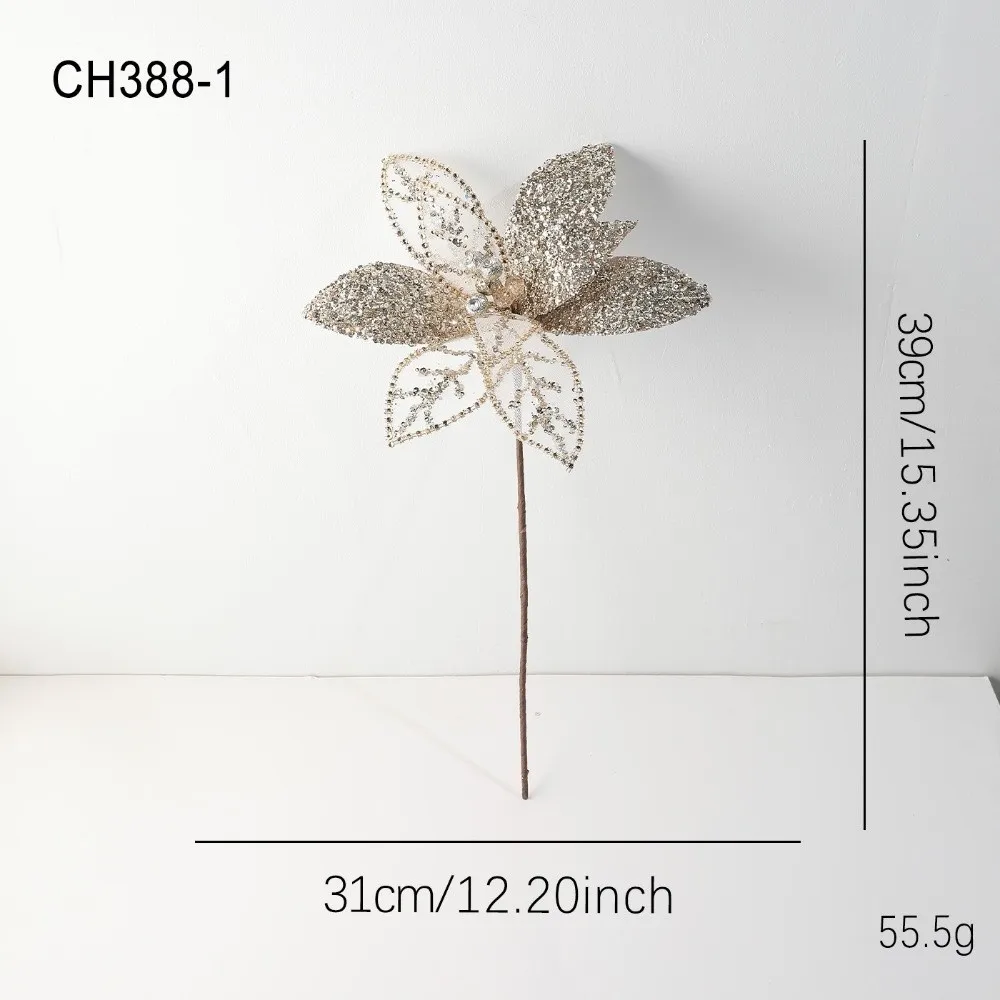 

Large Artificial Poinsettia Flower Sequins Glitter Simulation Flowers Sparkling Christmas Glitter Flower Christmas Decoration