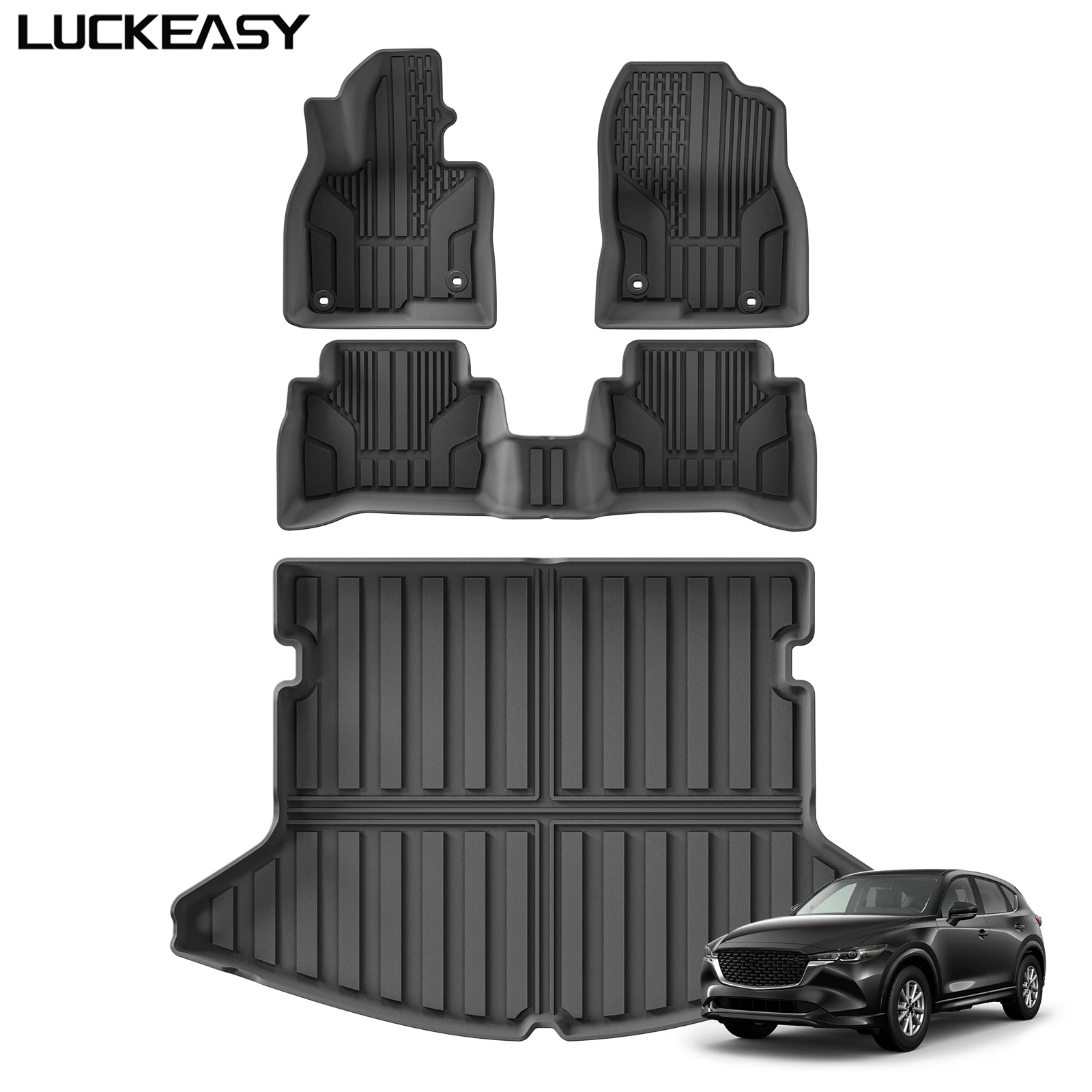 

Left Drive for Mazda CX-5 2017-2024 2025 US Version TPE 3D Car Floor Mats Cargo Liner Trunk Pad Waterproof All Weather Black