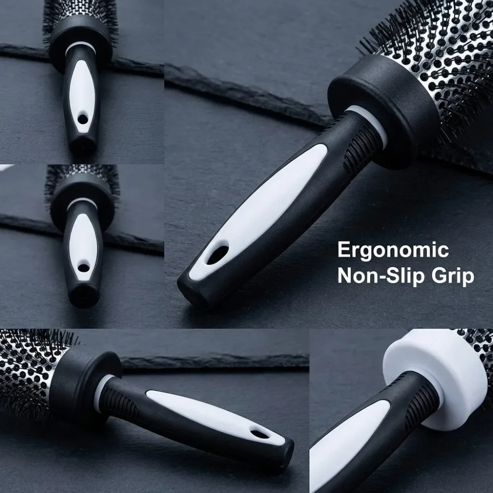 Thermisches Rundbürsten-Set mit Rutschfestem Griff, Nylonborsten, Friseur-Lockenroller, Kamm für Föhn-Styling und Volumen – Detail 4
