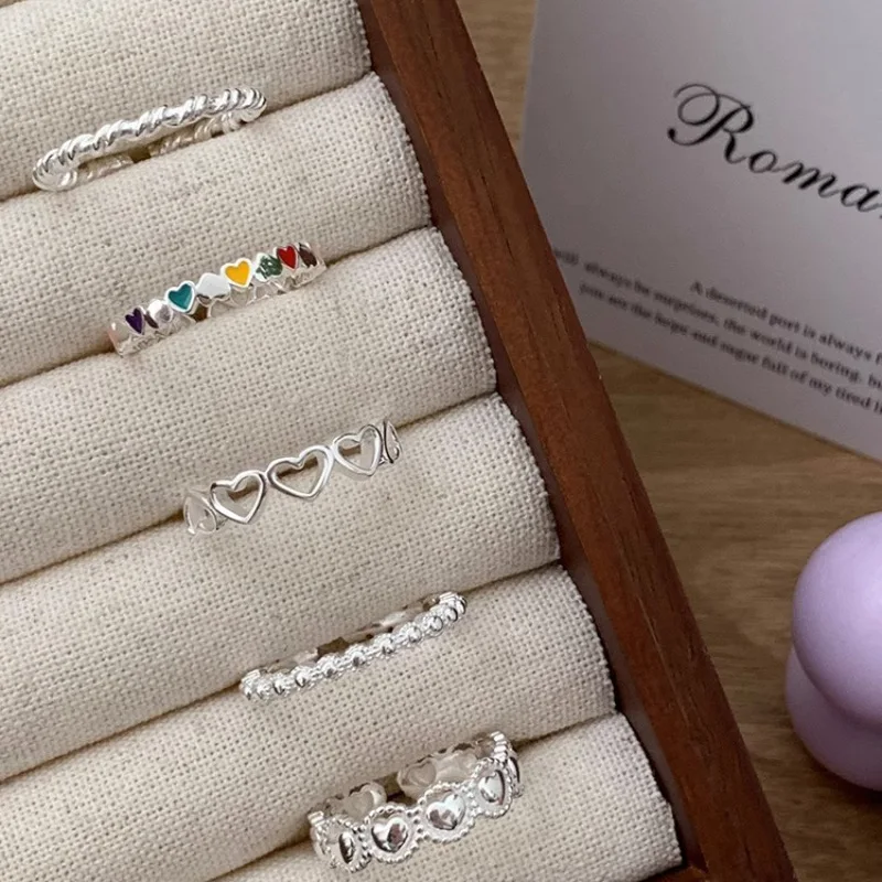 

925 Silver Finger Ring Heart Love Link Lines Stackable Elegant Punk Bohemia Open For Women Jewelry Gift Dropship Wholesale