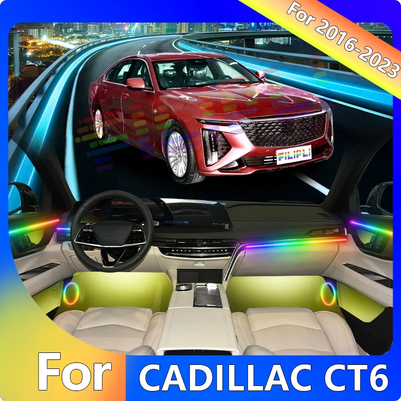 

FILIPLI For CADILLCA CT 6 For 2016-2023 Multi Color Mood Atmosphere Decoration 64 RGB Car Wireless Bluetooth LED Interior Light