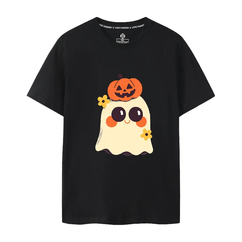

Cute Ghost Pumpkin loween ort Sve T-irt Breathable Pure Cotton Stand Fit Youthful ular Printed Geometric Pattern
