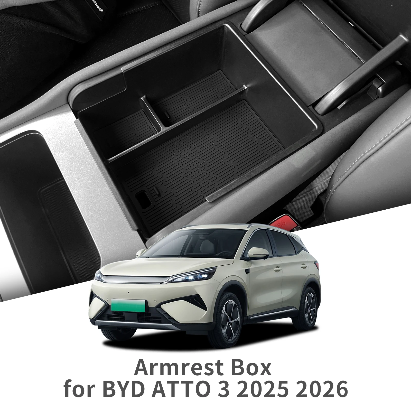 for BYD Yuan PLUS 2025 Central Control Armrest Storage Box Anti-slip Tray Organizer Automotive Interior Accessories Black