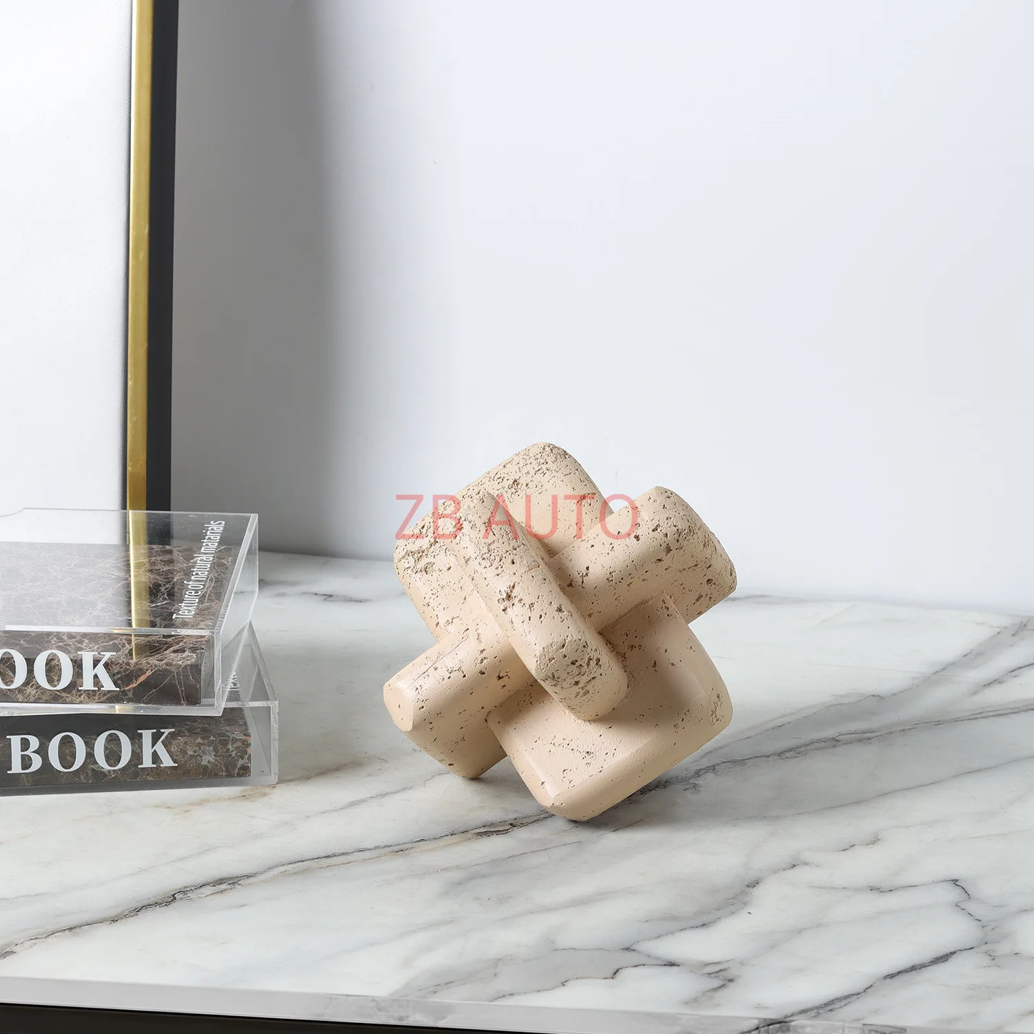 imitation travertine lock buckle ring Rubik's cube wooden tenon geometric ornaments home model room high-end soft decorations