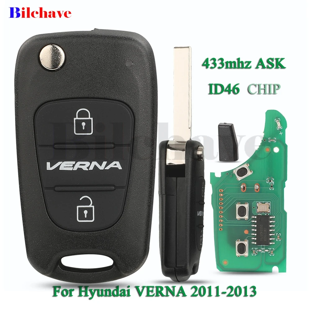 

Jingyuqin 433 МГц ASK ID46 чип 95430-1R110 откидной автомобильный дистанционный ключ 3 кнопки для Hyundai VERNA 2011-2013 складной брелок RKE-4A01 управление