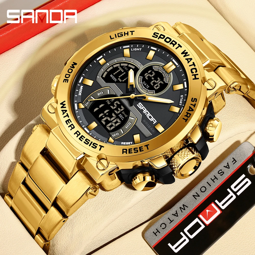 

SANDA 6183 Модные мужские электронные часы Персонализированные спортивные многофункциональные водонепроницаемые ночники со светодиодной подсветкой Мужские электронные часы