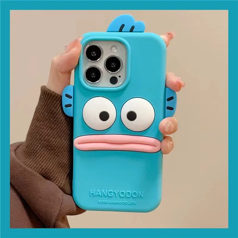 Kawaii Sanrio Phone Case for Iphone 15 13 14 12 Promax Hangyodon Cartoon Fully Cover Silicone Soft Shell