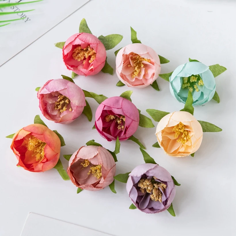 

100Pcs Artificial Flowers Tea bud Silk Roses Heads For Home Wedding arch Floristry Craft accessories Christmas wreath Decoration