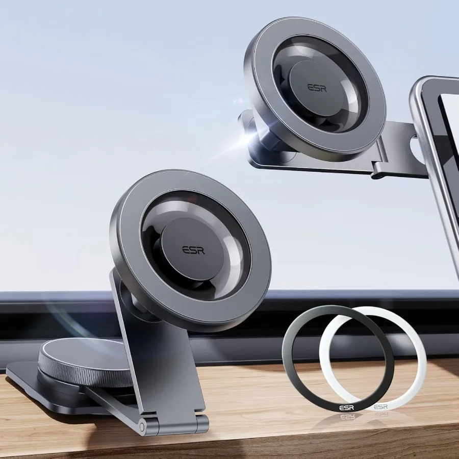 

Автомобильное крепление MagSafe с двумя металлическими кольцами для бесшовных iPhone 17, 16, 16e, 15, 14, 13, 12, и S25, Pixel 10, совместимость TeslaStyle