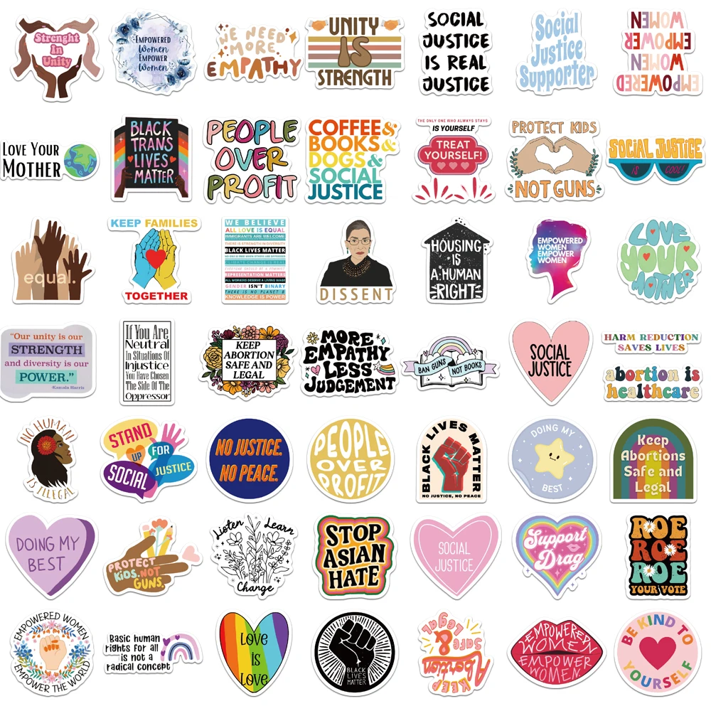50PCS Style Social Justice Stickers Scrapbooking Collage Material Guitar Water Cup Dicycle Notebook DIY Decorative Stickers