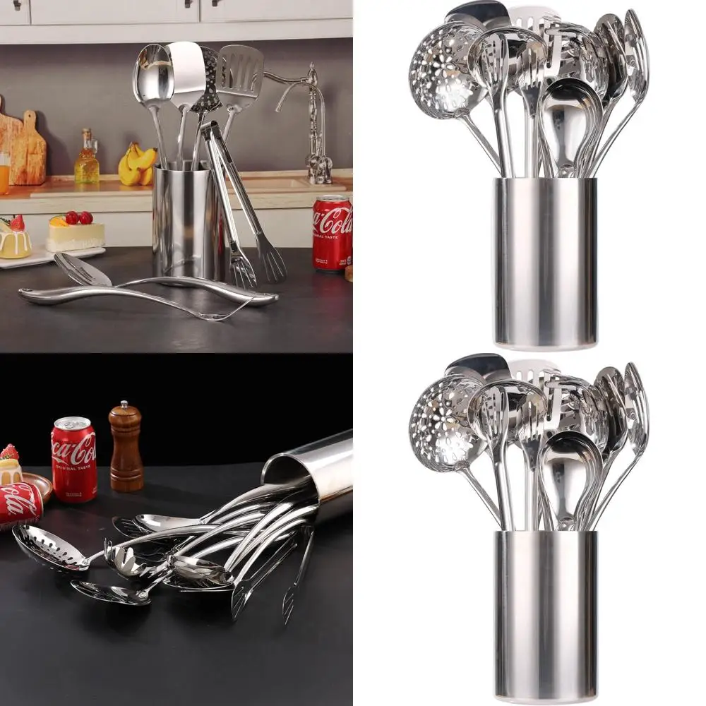 

Набор кухонных инструментов из нержавеющей стали из 12 предметов с держателем — 15 органайзеров на столешницу для лопаток, ложок, вилок, щипцов, ковша, ковша
