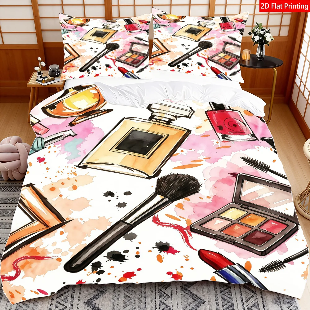 Makeup and Beauty Art Painting Bedroom Duvet Cover Set Multi Size Quilt Cover Queen Size Bedroom Bedding Decoration Machine Washable Adult Boy Girl Bedroom