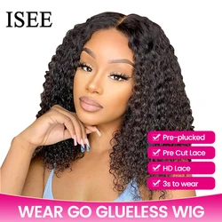 Wear And Go Glueless Human Hair Wig ISEE HAIR Peruvian Kinky Curly Short Bob 6x4 HD Glueless Wig Human Hair Ready To Wear Go