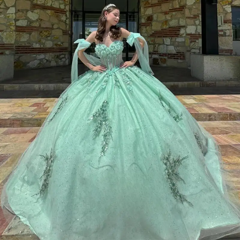 

Trendy Ball Gowns Quinceanera Dresses Sweetheart Appliques Rhinestones Draped Lacing up Bowknots Vestidos De 15 Anos