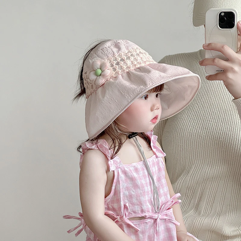 Breathable and Sunscreen Children's Hat Summer Large brimmed Sunshade Ceiling Hat Korean Edition Flower 3