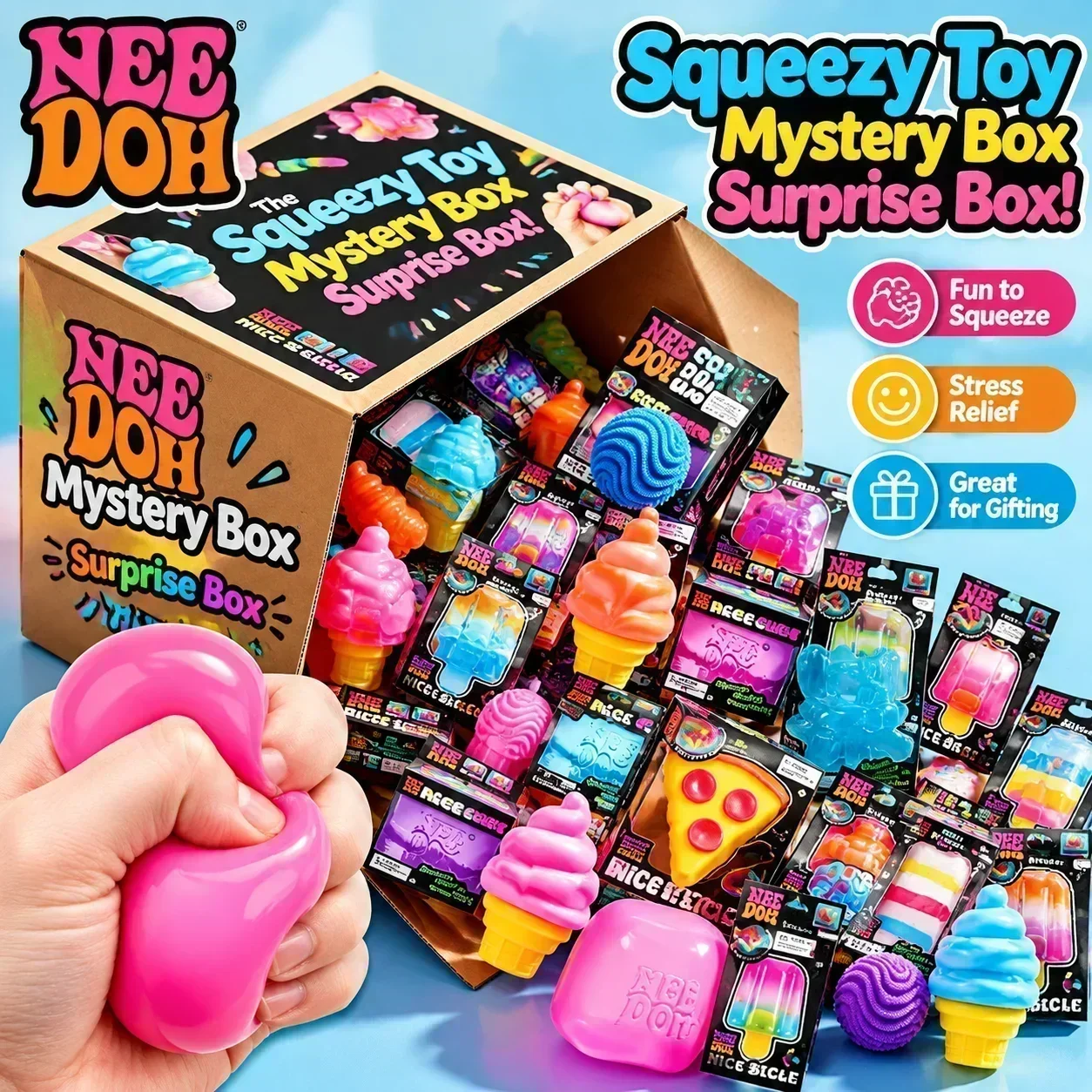 2026 NeeDoh Schylling Squishy Fingertip Stress Relief Toys ADHD Slow Rising Squeeze Toy Multi Blind Box Mystery Box Gift