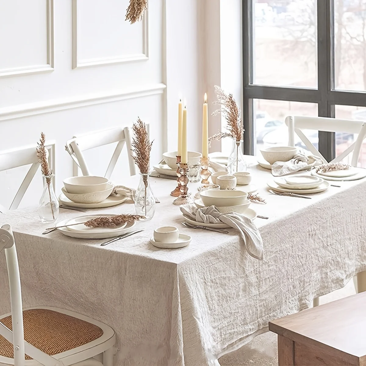 

French Cream Style Soft Pleated Beige Tablecloth for Weddings Parties and Holiday Kitchens