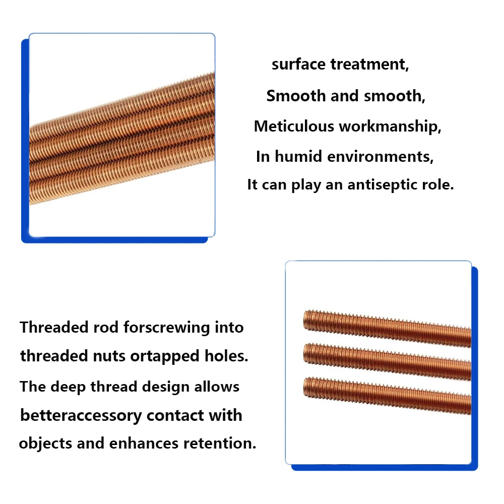 Haste rosqueada de cobre de 1 unidade - tamanhos M5/M6/M8/M10/M12, comprimento de 200 mm |   Barra de cravejante com rosca de cobre vermelho