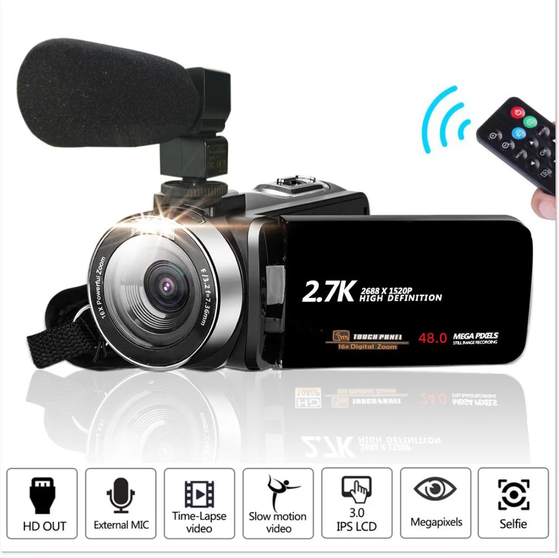 Video Camera 3 Inch LCD Touch Screen 60FPS/64MP 18x Digital Zoom Camera Recorder Ultra HD WIFI Portable Recording Camcorder