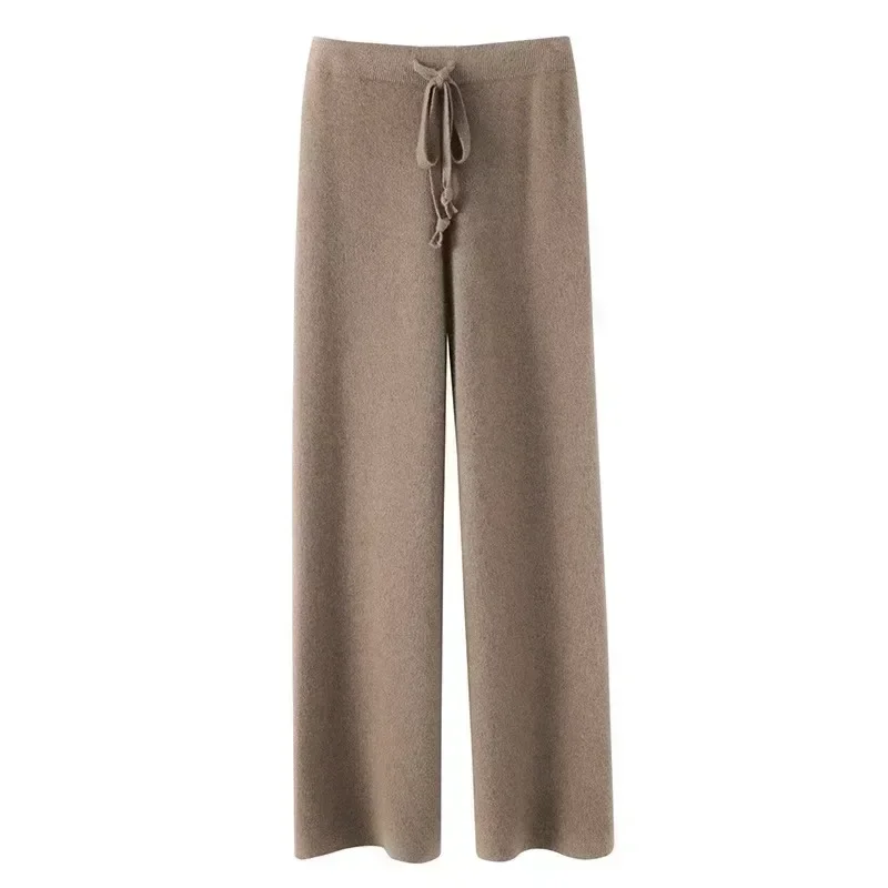 

Casual Loose Straight Trousers Autumn Winter Soft Wool Long Pants Women Fashion Office-lady Knitted Warm Wide-leg Pants 29635