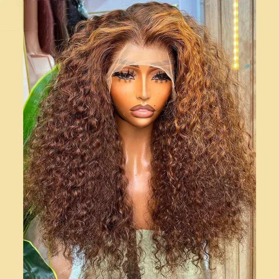 26Inch 180Density Brown Kinky Curly Preplucked Lace Front Wig For Women With Baby Hair Glueless Daily Wear Wig