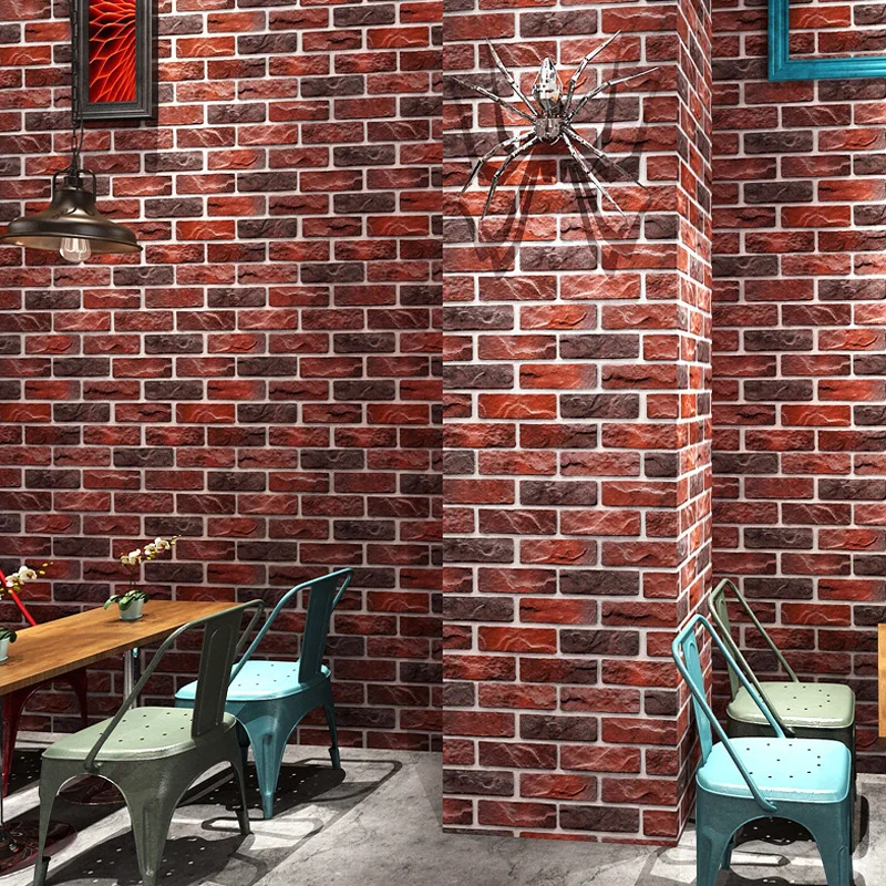 Retro Vintage 3D Brick Pattern Wallpaper for Internet Cafe Restaurant Coffee Shop Bar Red Brick Wall Stickers