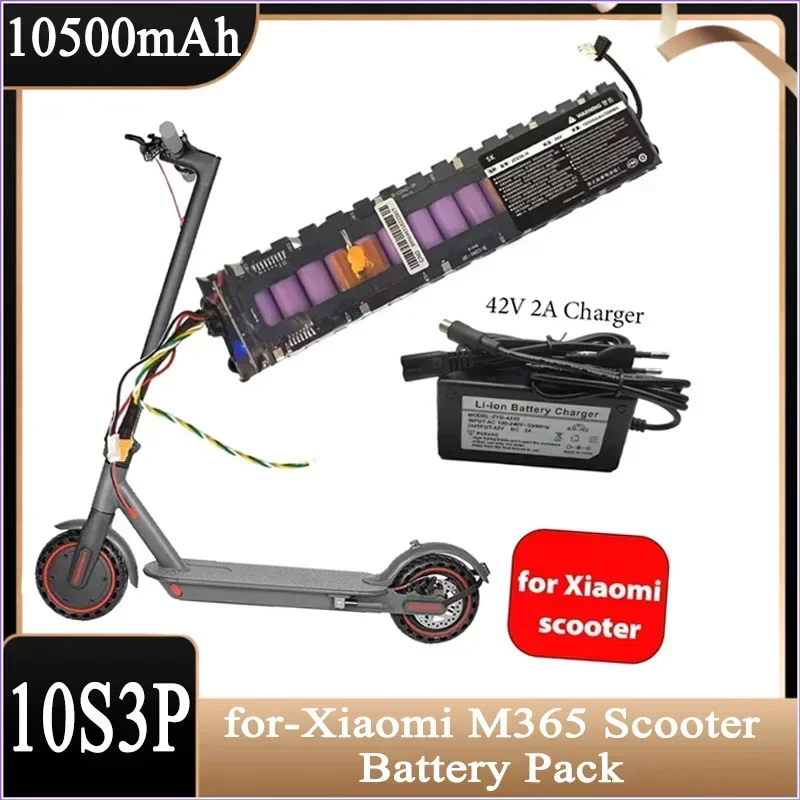 18650 36V 10500mAH 10S3P Lithium Battery for-Xiaomi M365 Scooter Battery Pack with Waterproof Bluetooth Communication Charger