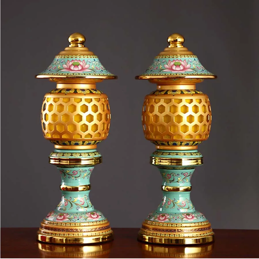 

A PAIR 2pcs Buddhism high grade HOME Temple shrine enshrine worship bring wealth money good luck buddha God of lamp 28cm