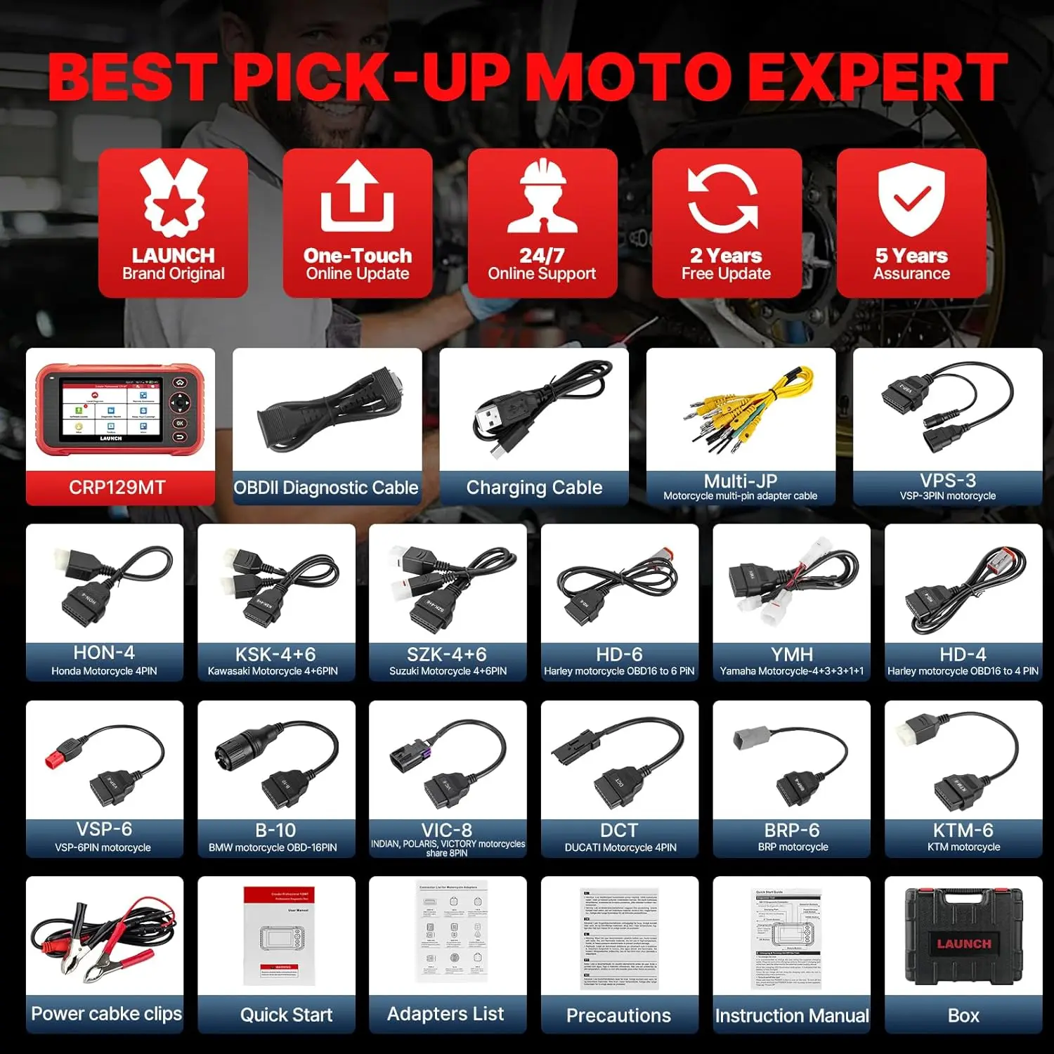 LAUNCH CRP129MT Motorcycle Diagnostic Scanner Full System OBD2 Tool For Harley Honda Yamaha BMW Ducati KTM
