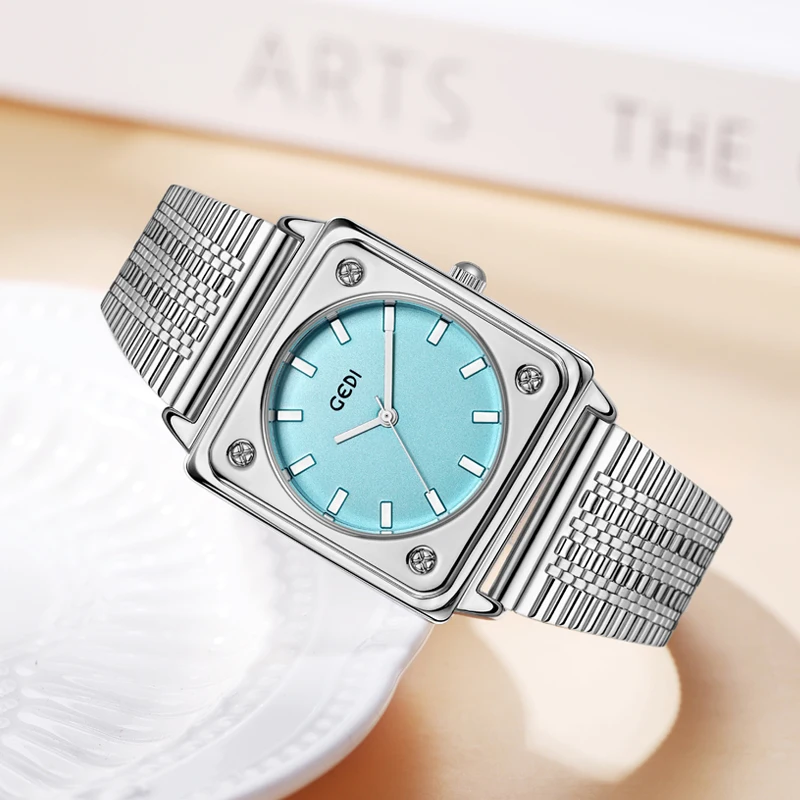 Niche high-end women's watch simple high-value steel strap watch ladies square dial waterproof quartz watch