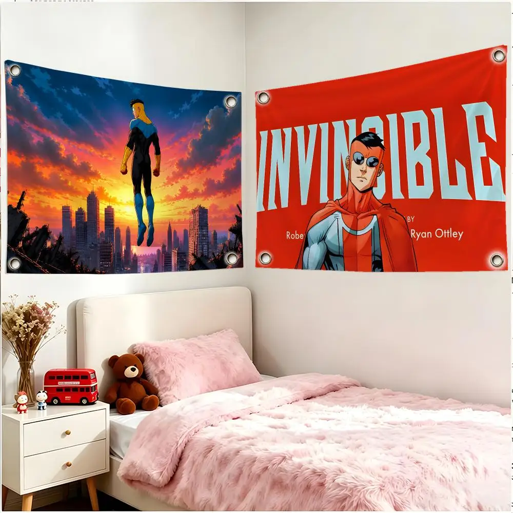 Animation Superhero Invincible Flags Borderless Four Ring Ornament Indoor Outdoor Decoration Quick Hang Install