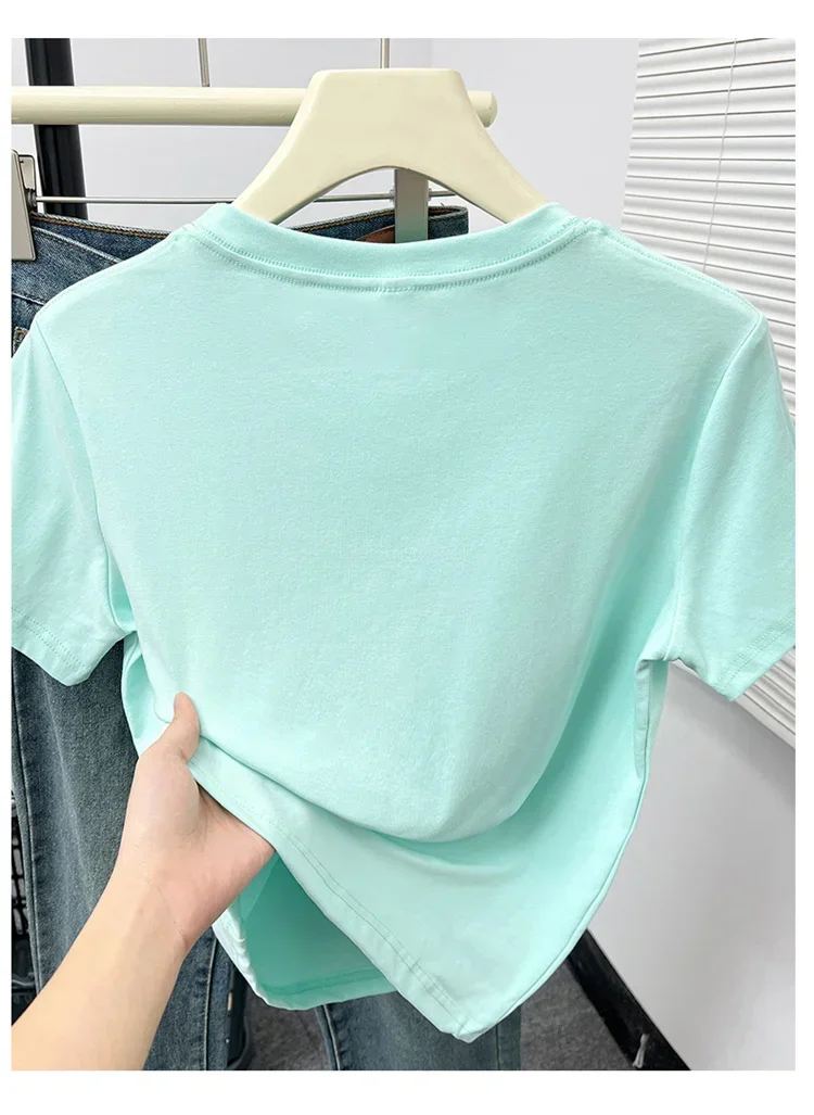 2026 Sommer Neue Hochwertige Lässige T-Shirts Sexy Kurzarm Modischer Trend Einfarbige Damenkleidung Y2k Tops – Detail 24