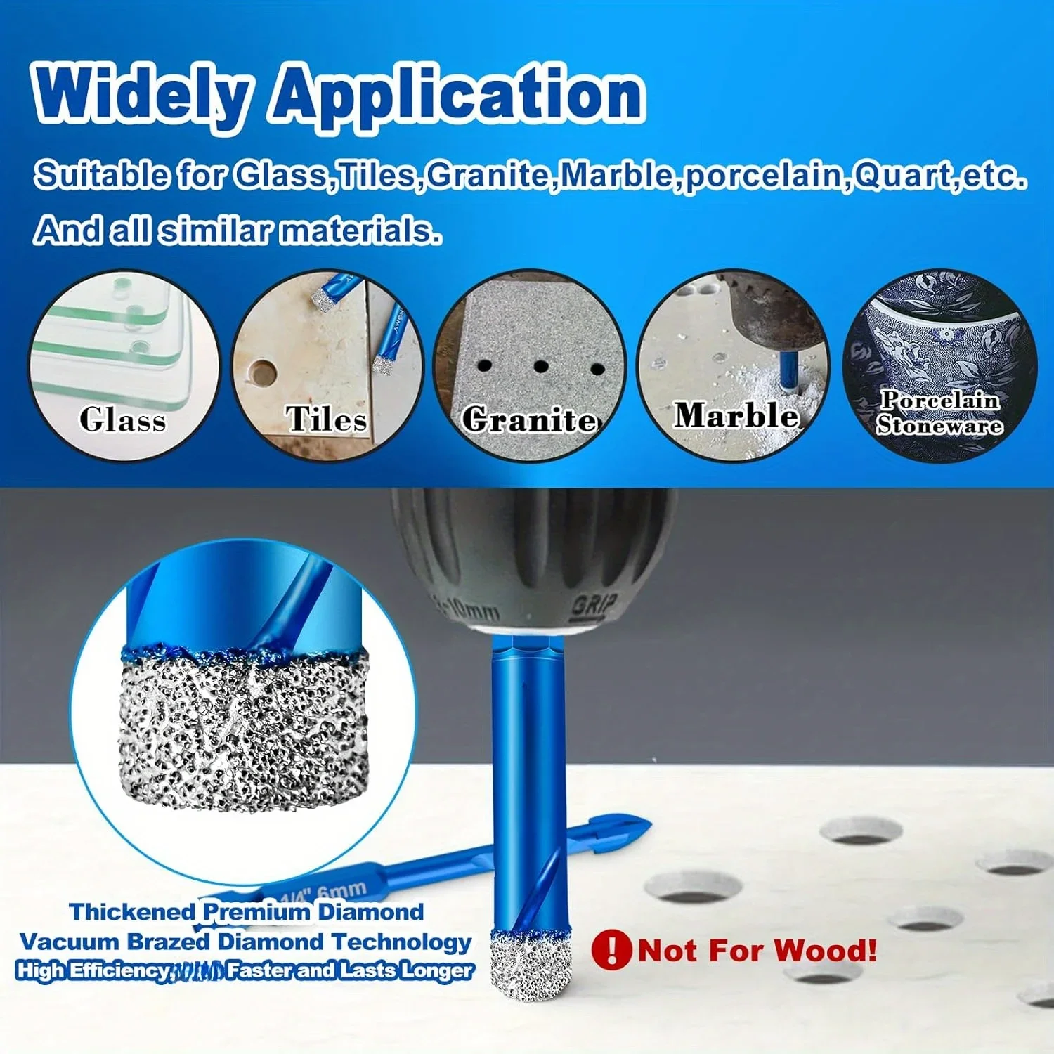 Hex Shank Diamond Hole Saw & Triangle Drill Bit Set for Glass Ceramic Tile Marble Porcelain Drilling Tool