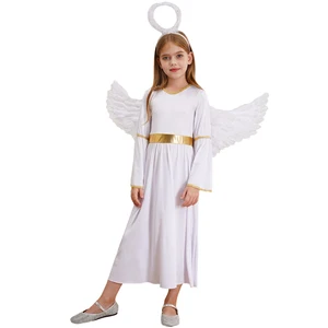 Engel Kostüm für Mädchen Kinder weiße Gott Griechisch Robe Halloween Cosplay Kostüme Roli Spiel Carnival Performance Kleid mit Flügeln Set 11 Hauptverkaufsbad Griega - №7