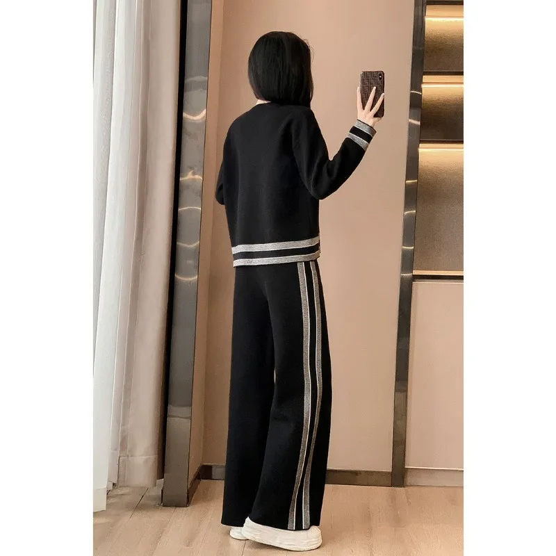 Women\'s Casual Pants Suit Sportswear Fashion Round Neck Long-sleeved Pullover Sweatshirt Loose Wide-leg Trousers 2pcs Track Suit