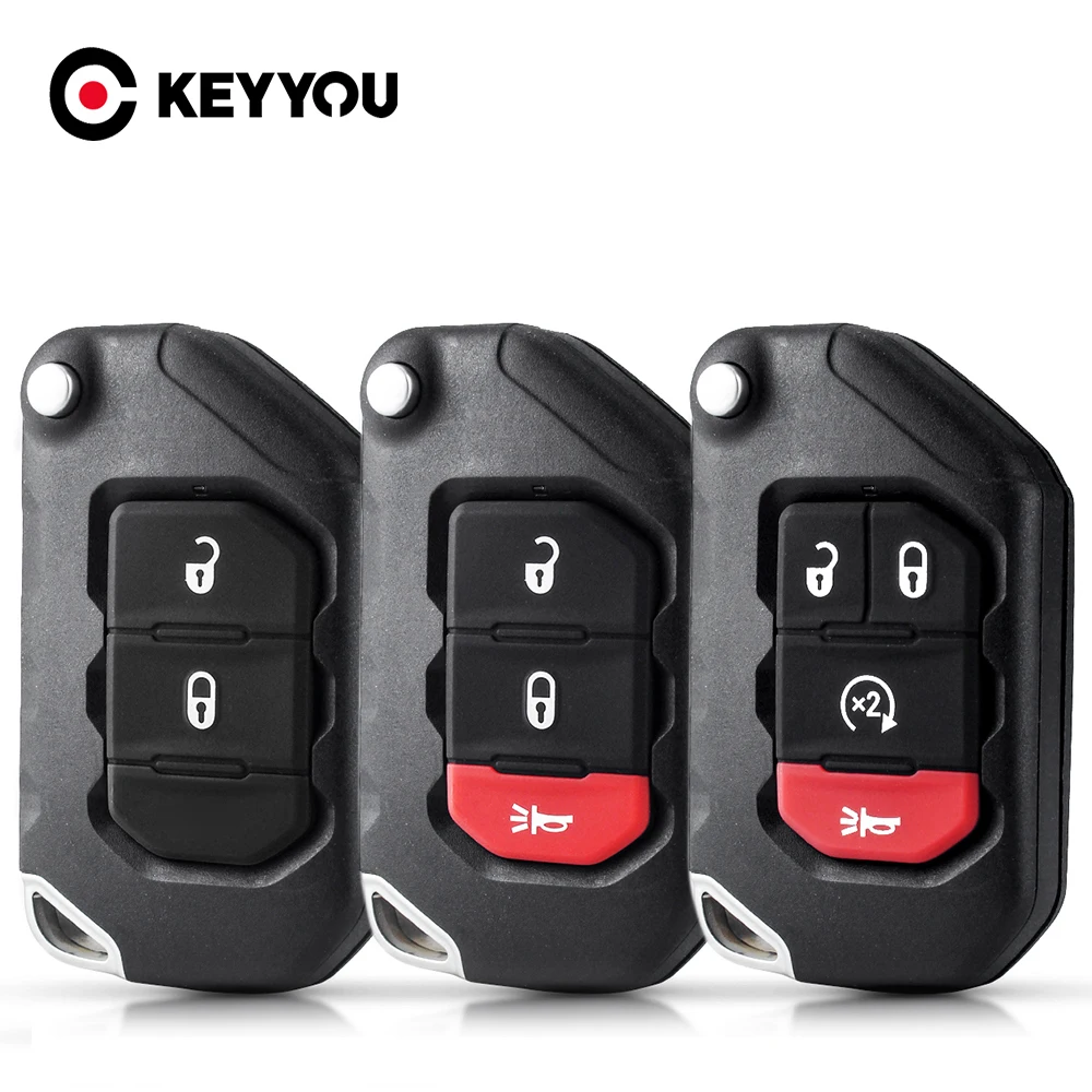 KEYYOU1PCS 2 / 3 / 4 Buttons Flip Remote Car Key Shell Case for Jeep Wrangler Gladiator 2018 2019 Auto Keys Fob