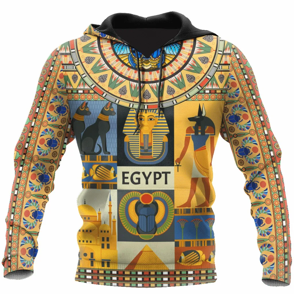 2026 Autumn/Winter Fashion Retro Egyptian Anubis Pattern 3D Long-Sleeved Streetwear Hip-Hop Men's Hoodie