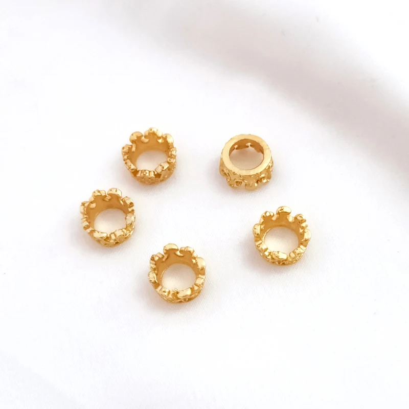 10 pieces  4*7mm copper covered dumb gold small crown round big hole hat ring DIY jewelry bead separator accessory materials