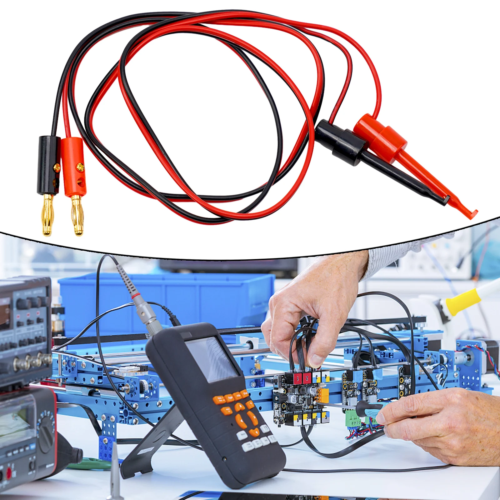 1M Test Adapter for Multimeter with 4mm Banana Connector and 57mm Large Hook Clamp Clips in Red and Black Wire