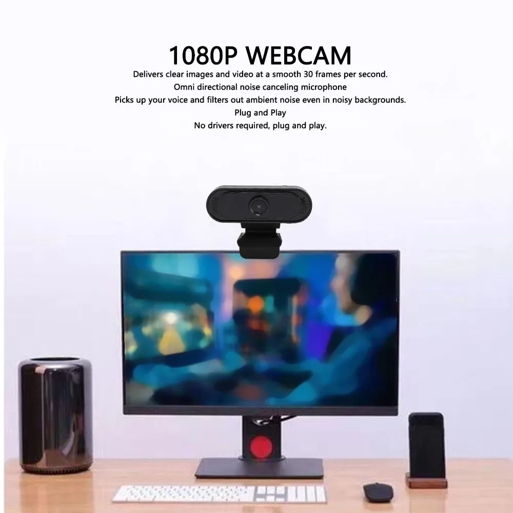 1080P HD 30FPS Webcam with Noise Reduction Microphone Manual Focus Foldable Clip Mount USB Web Camera HD Webcam for Computer