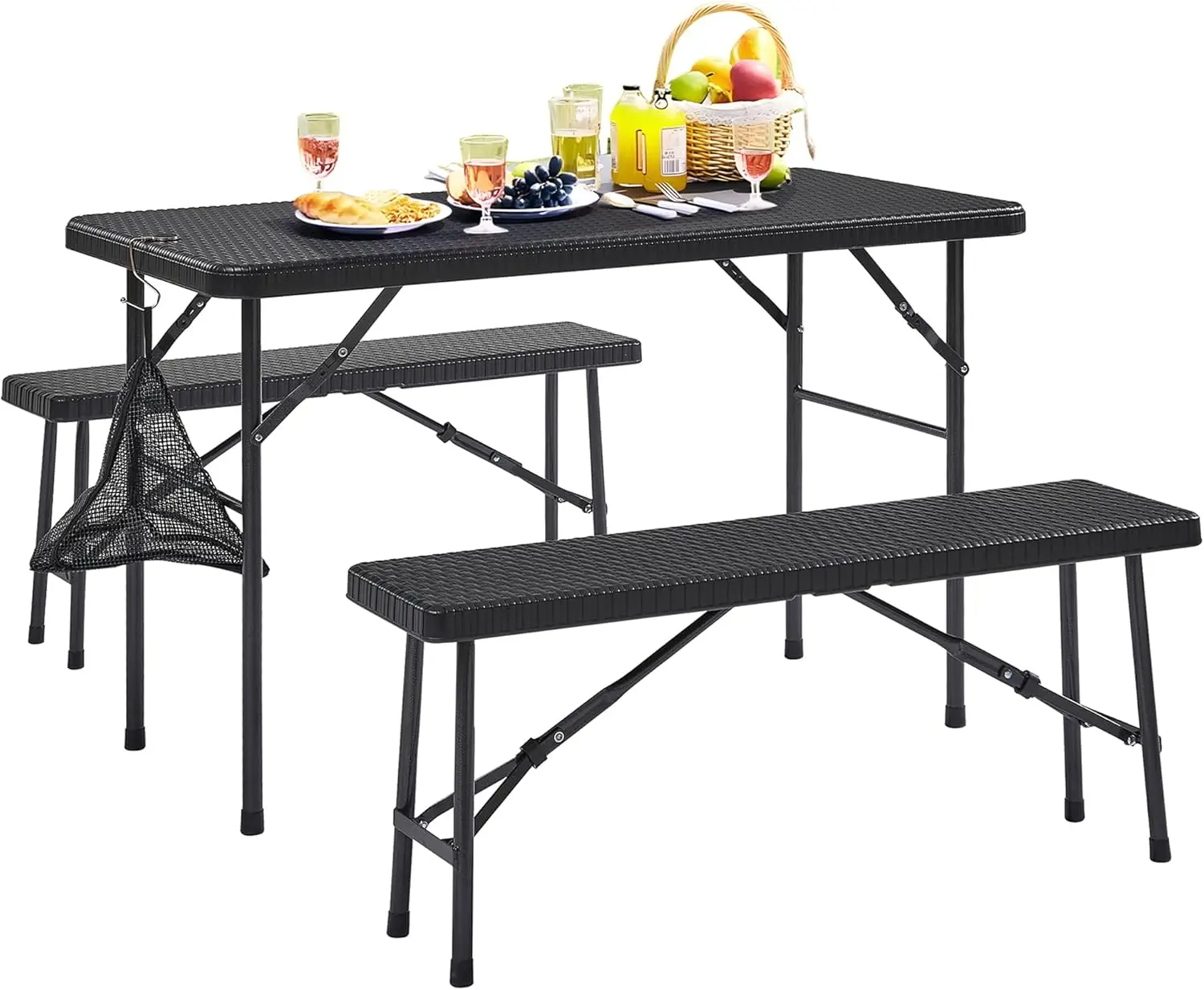 Vecelo 3 Piece Folding Picnic Table With 2 Benches, 47.2