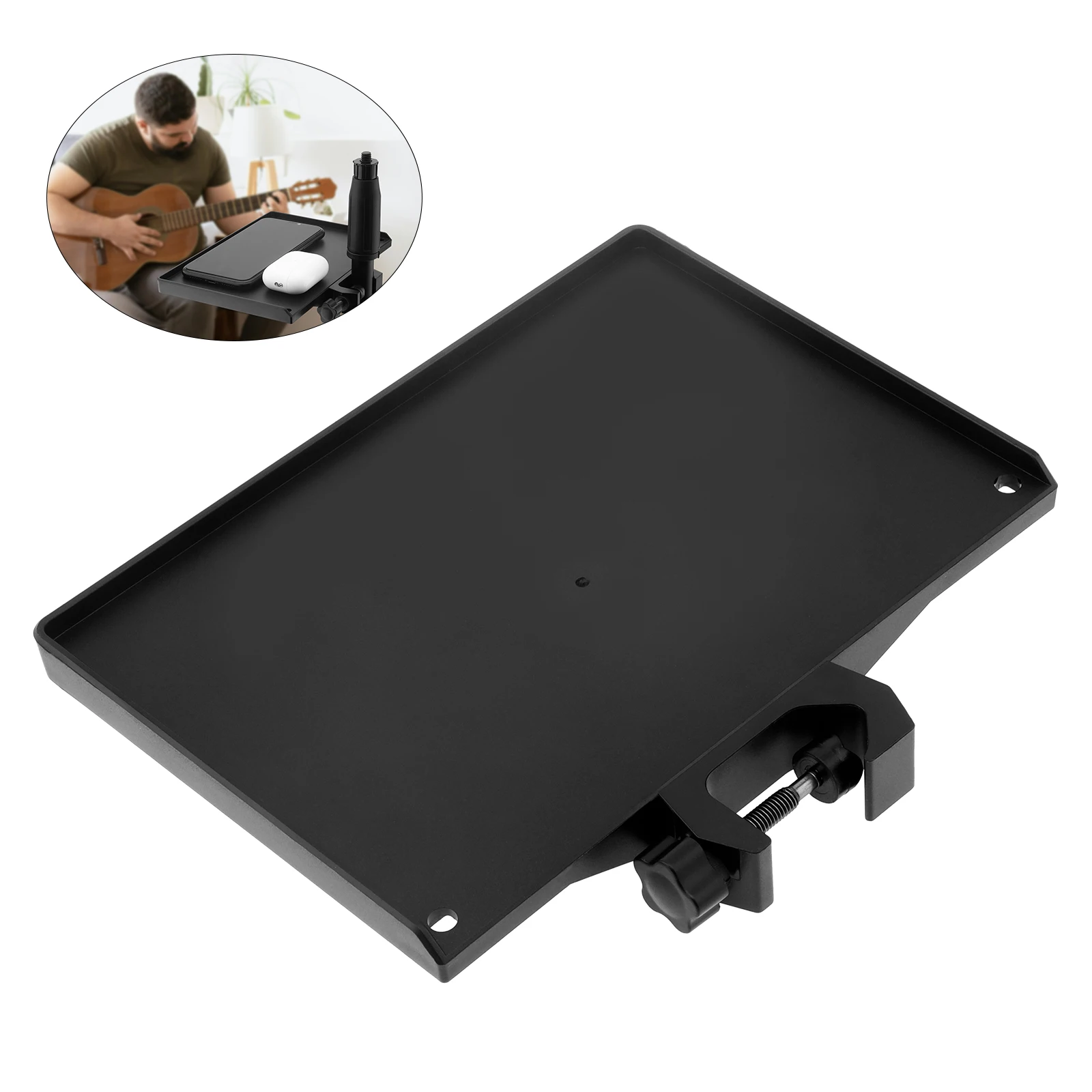 

Clamp on Rack Tray with 4.5 Pound Weight Capacity Microphone Stand Tray for Live Streaming Recording, Adjustable Mic Stand Shelf
