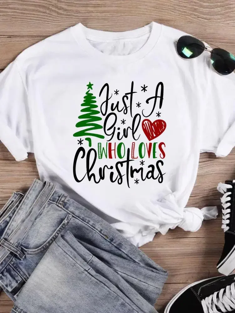 Graphic Tee Holiday Clothing New Year Merry Christmas Fashion Lovely Cartoon Deer Face Female Shirt Print T Top Women T-shirts