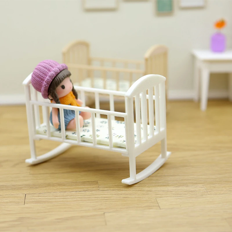 Mini cuna para casa de muñecas, cama mecedora, modelo de muebles de simulación, decoración, accesorios para casa de muñecas, juguete, 1/12