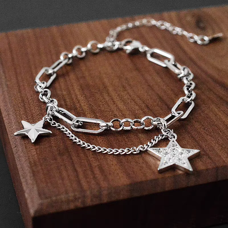European Style Retro Minimalist Multi Layer Chain Star Bracelet 925 Sterling Silver Exquisite Zircon Jewelry Gift for Women