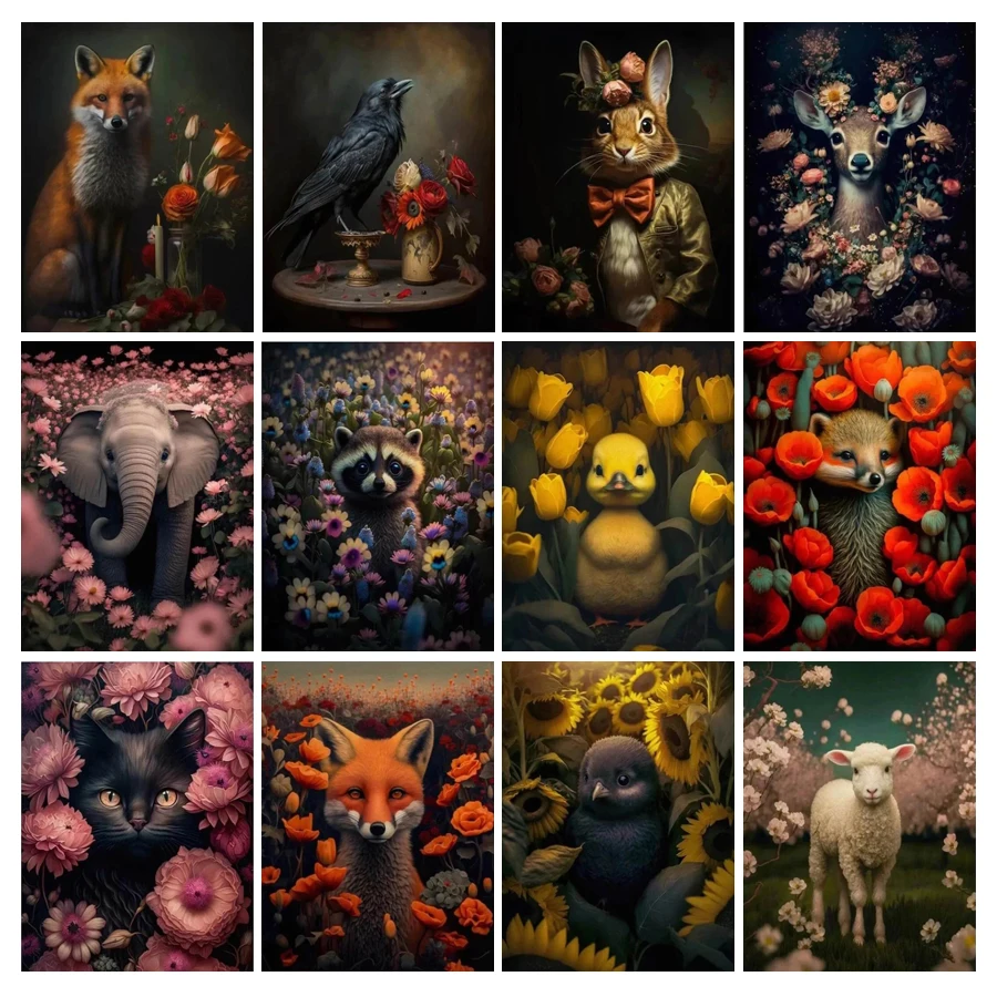 Jungle Animals Diamond Painting New Collection Elephant Fox Flower Full Mosaic Arts Diy Rhinestone Embroidery Picture Wall Decor