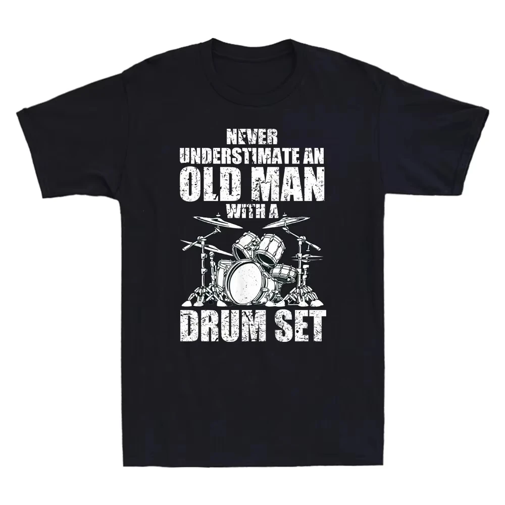 Unisex T‑shirt Vintage Drummer Drum Set Quote Graphic Tee Crew Neck Short Sleeve Retro Distressed Music Hobby Print Casual Top